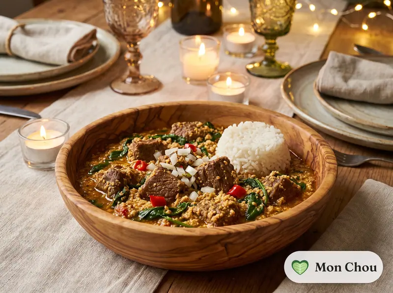 Soupe egusi au bœuf et riz
