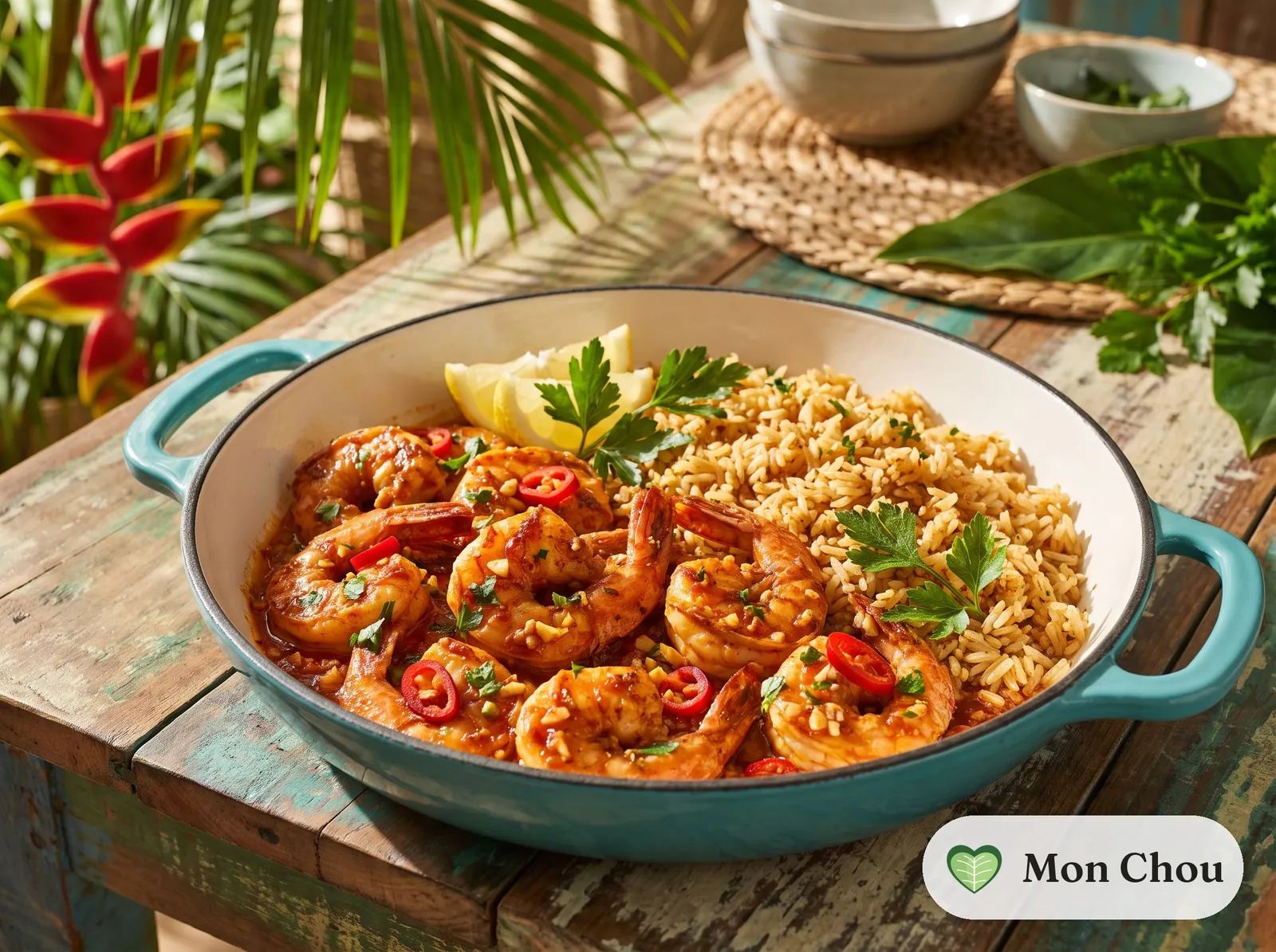 Crevettes piri-piri et riz