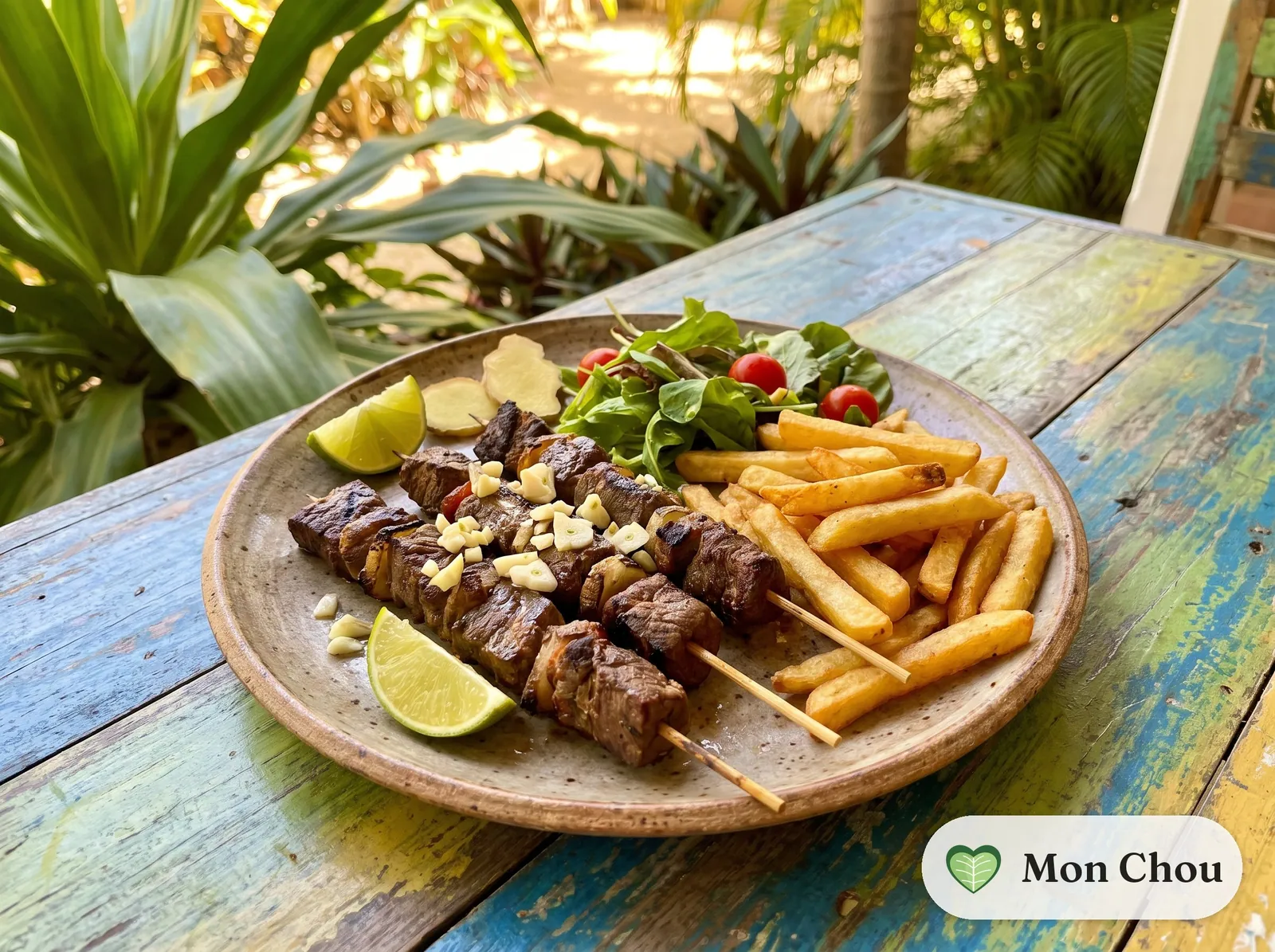 Mishkaki de bœuf et frites