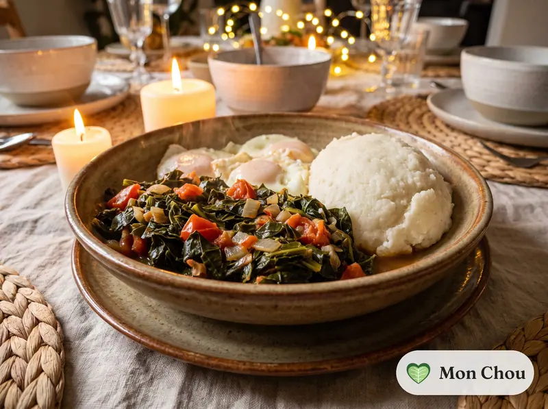 Sukuma wiki, œufs et ugali