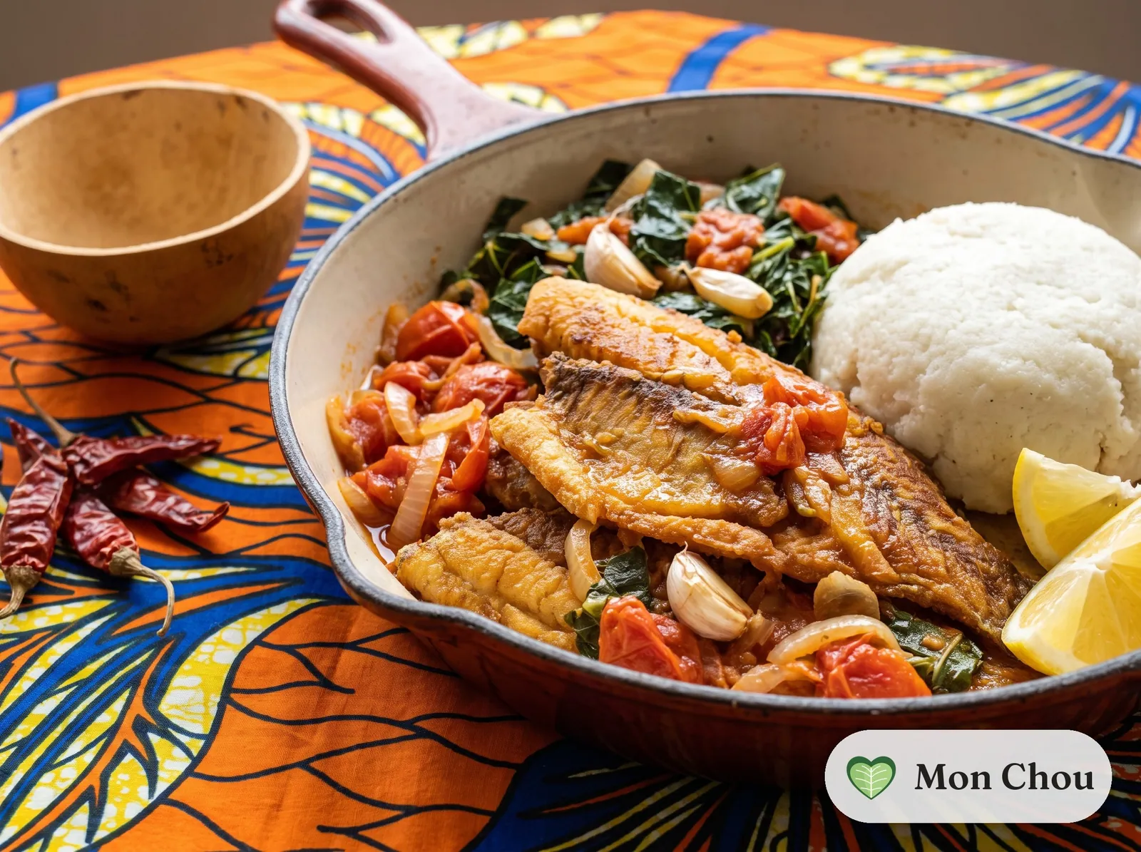 Kenyan fried tilapia with ugali and sautéed cabbage