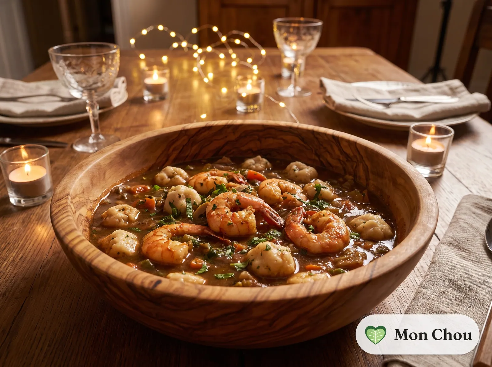 Dombrés with shrimp