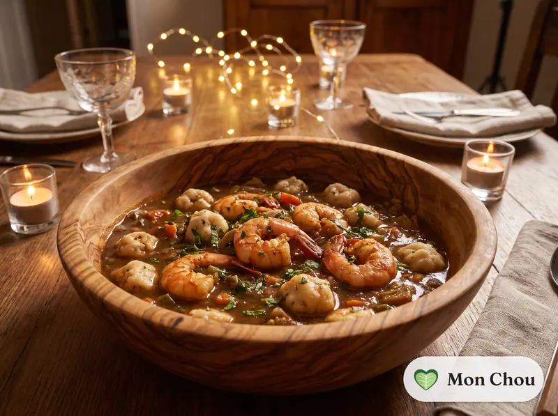 Dombrés with shrimp