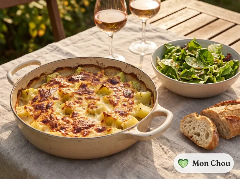 Gratin de chouchou et salade