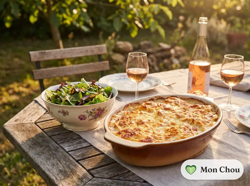 Gratin de fruit à pain et salade