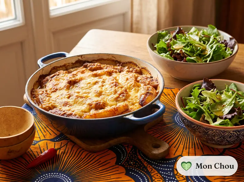 Gratin de bananes plantains et salade