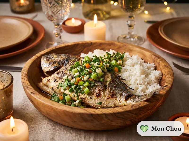 Poisson grillé sauce chien et riz