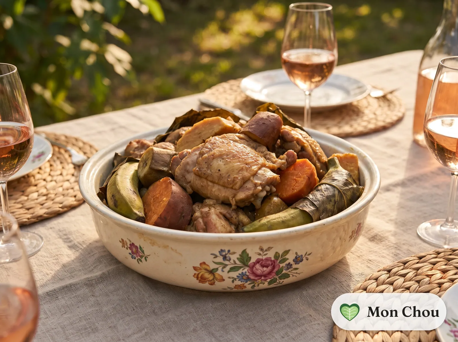 Bougna mit Huhn, Yamswurzel und Süßkartoffel