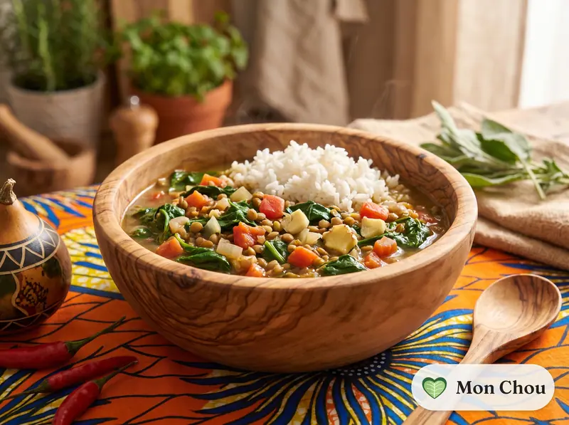 Bouillon brèdes, dholl et riz