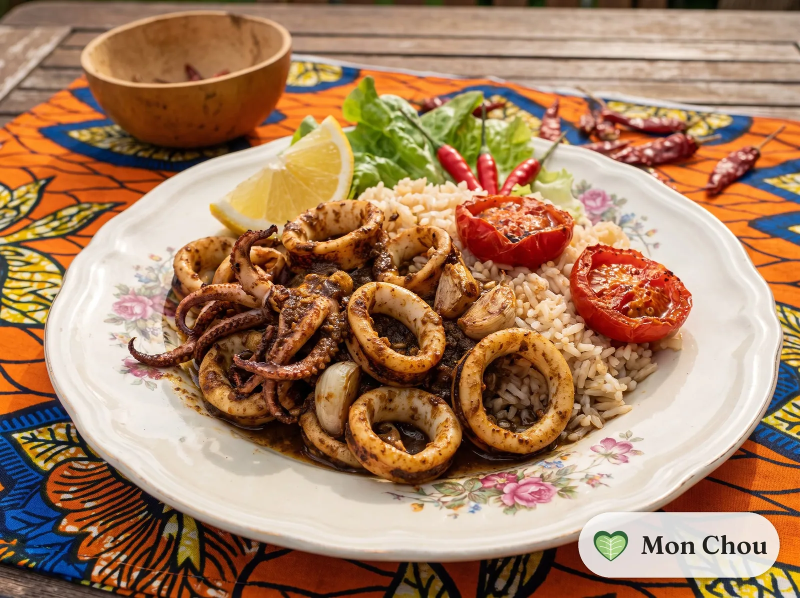 Calamars grillés à la mozambicaine et riz