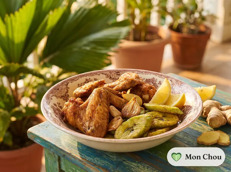 Mabawa et bananes frites