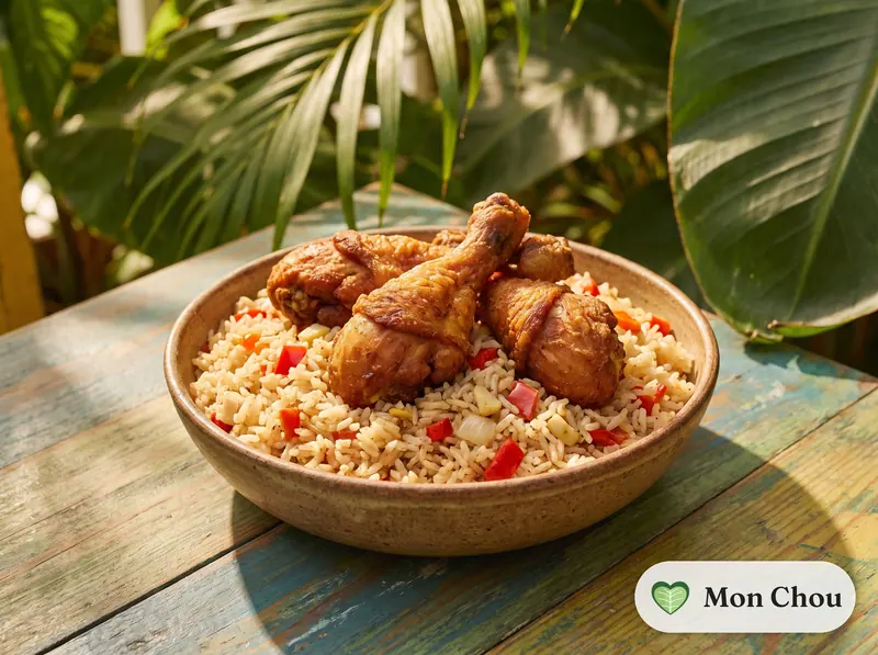 Riz au coco nigérian et poulet frit