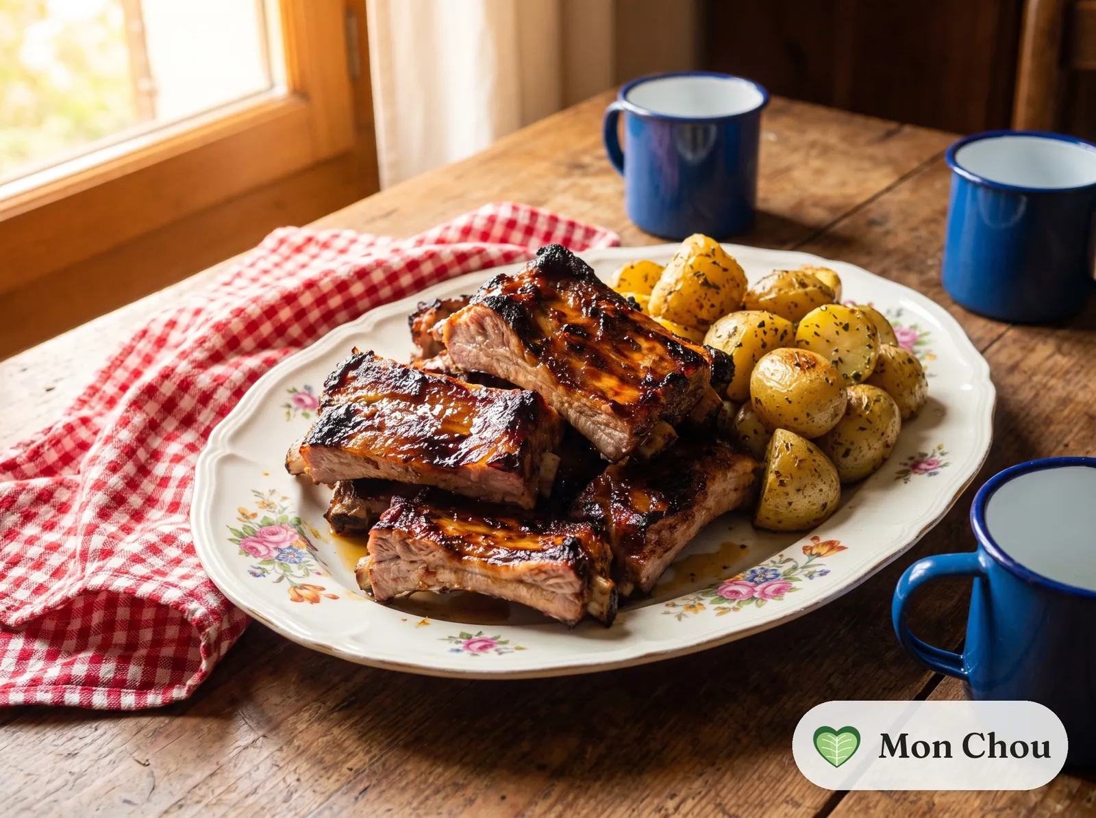Barbecue pork ribs with oven baked potatoes