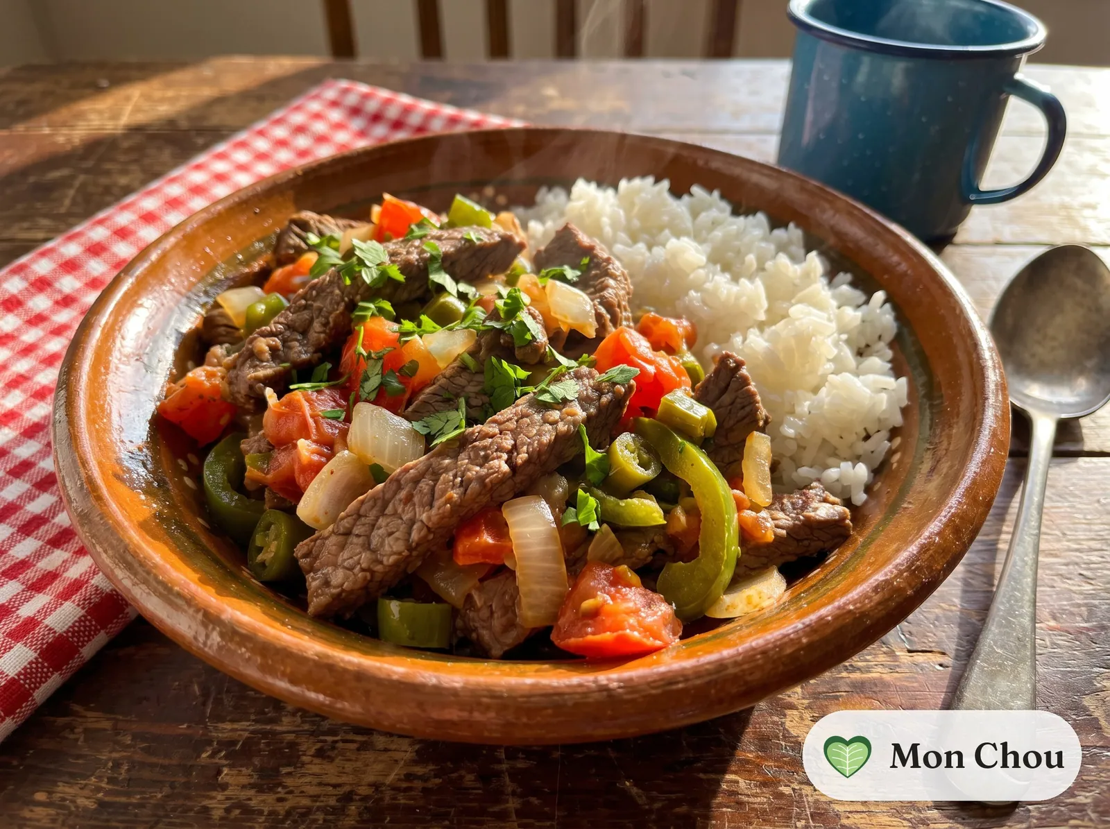Bistec a la mexicana et riz
