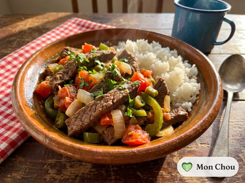 Bistec a la mexicana et riz