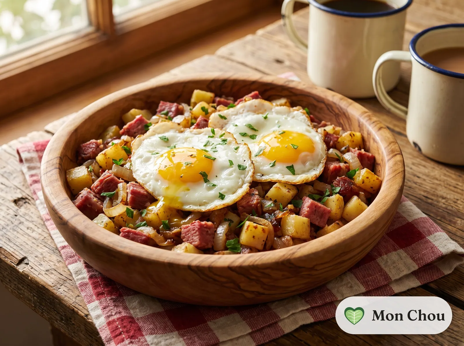 Corned-beef hash et œufs au plat