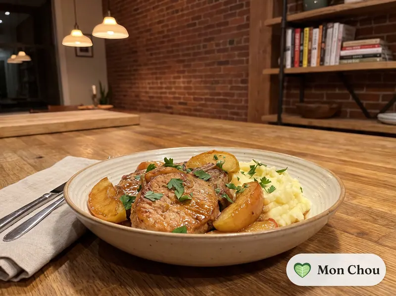 Côtes de porc aux pommes et purée