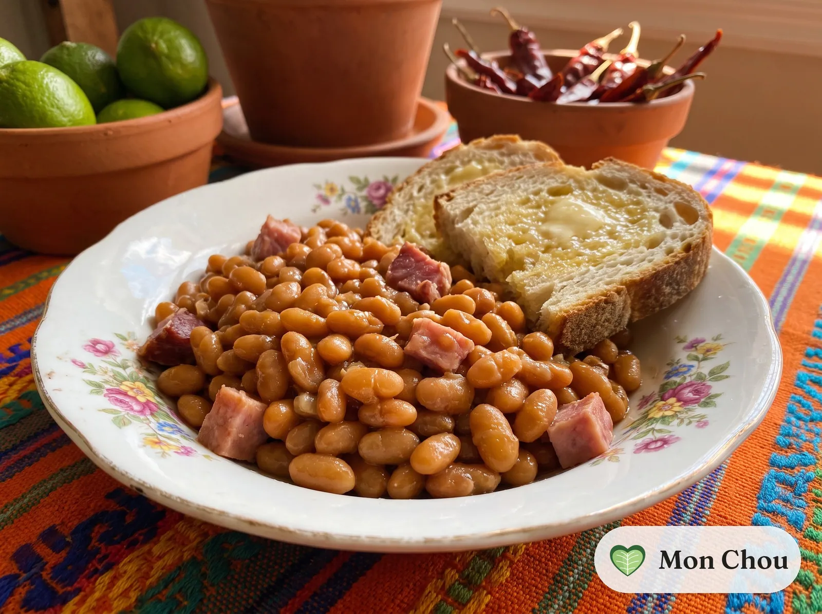 Fèves au lard, jambon et pain de ménage