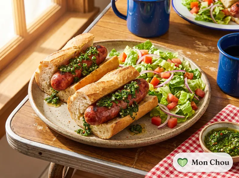 Choripán au chimichurri et salade