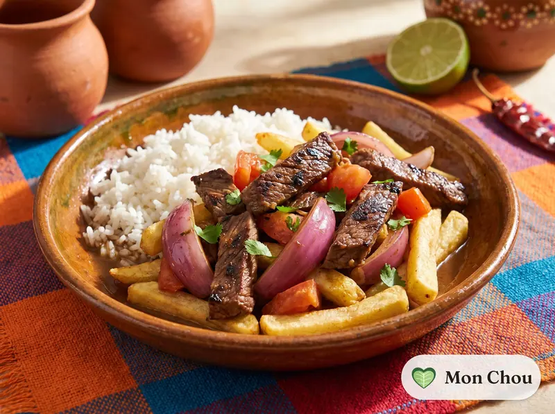 Lomo Saltado mit Reis