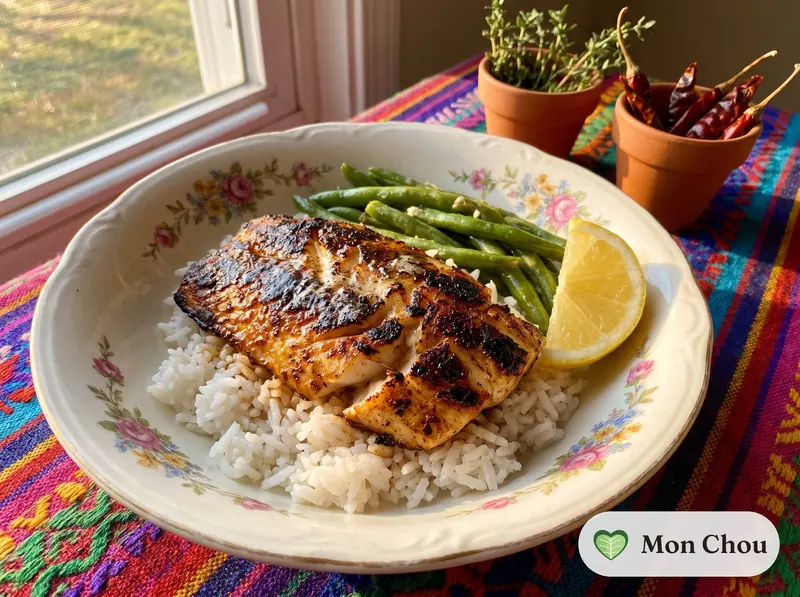 Blackened Cajun fish with rice