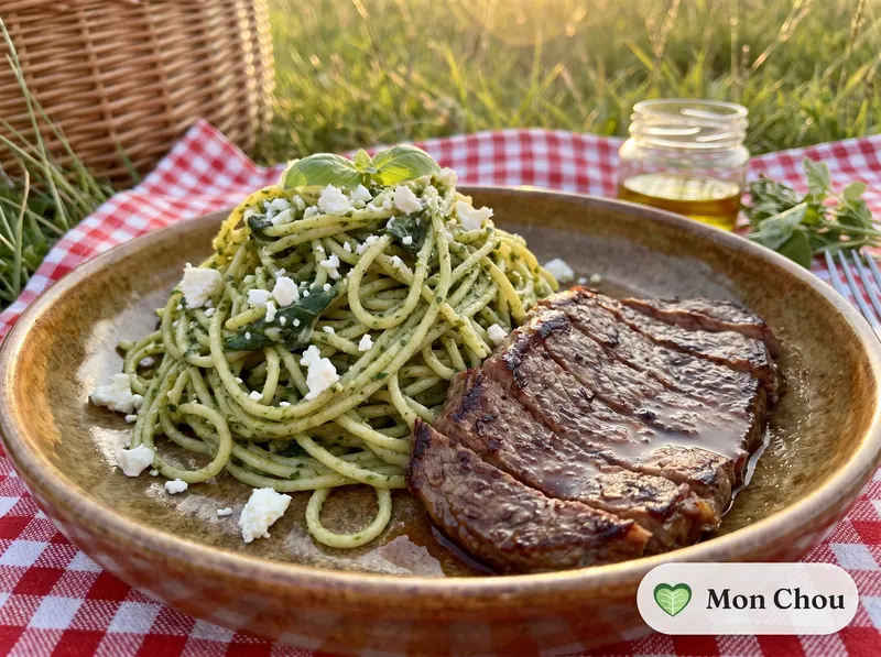 Tallarines verdes et steak