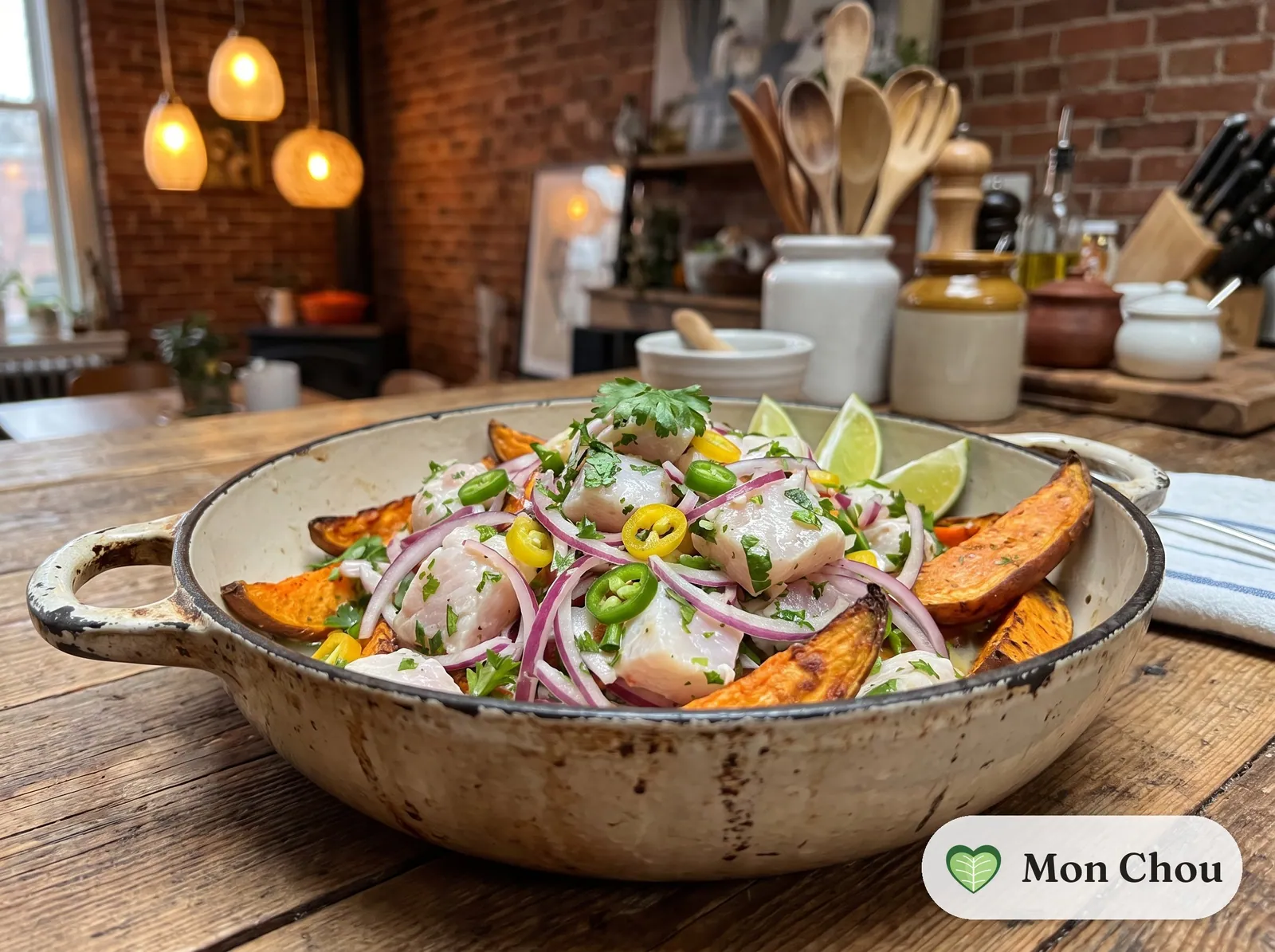 Fish ceviche with sweet potato and corn