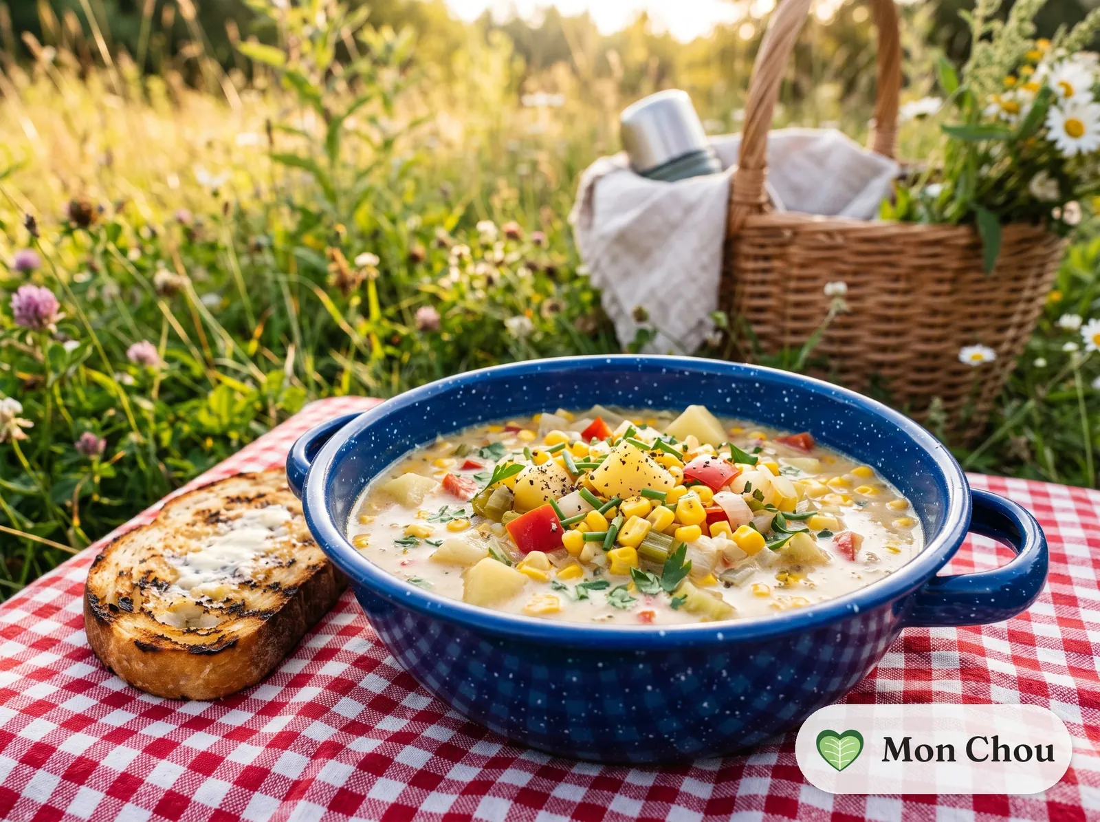 Maissuppe mit geröstetem Brot