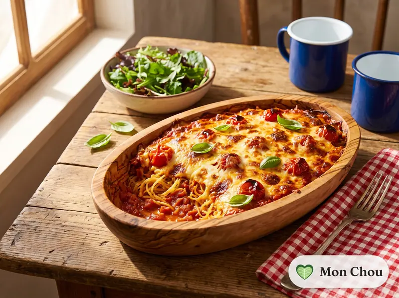 Courge spaghetti gratinée à la tomate