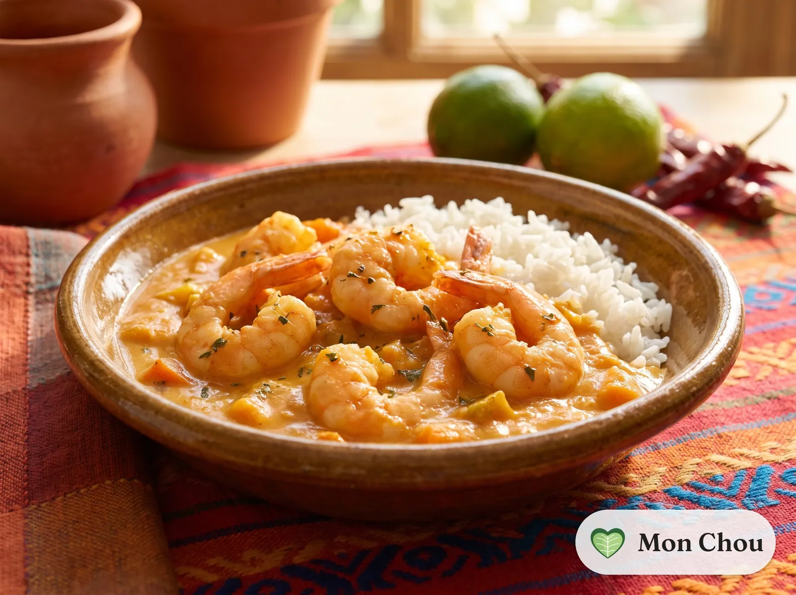 Crevettes dans une citrouille et riz