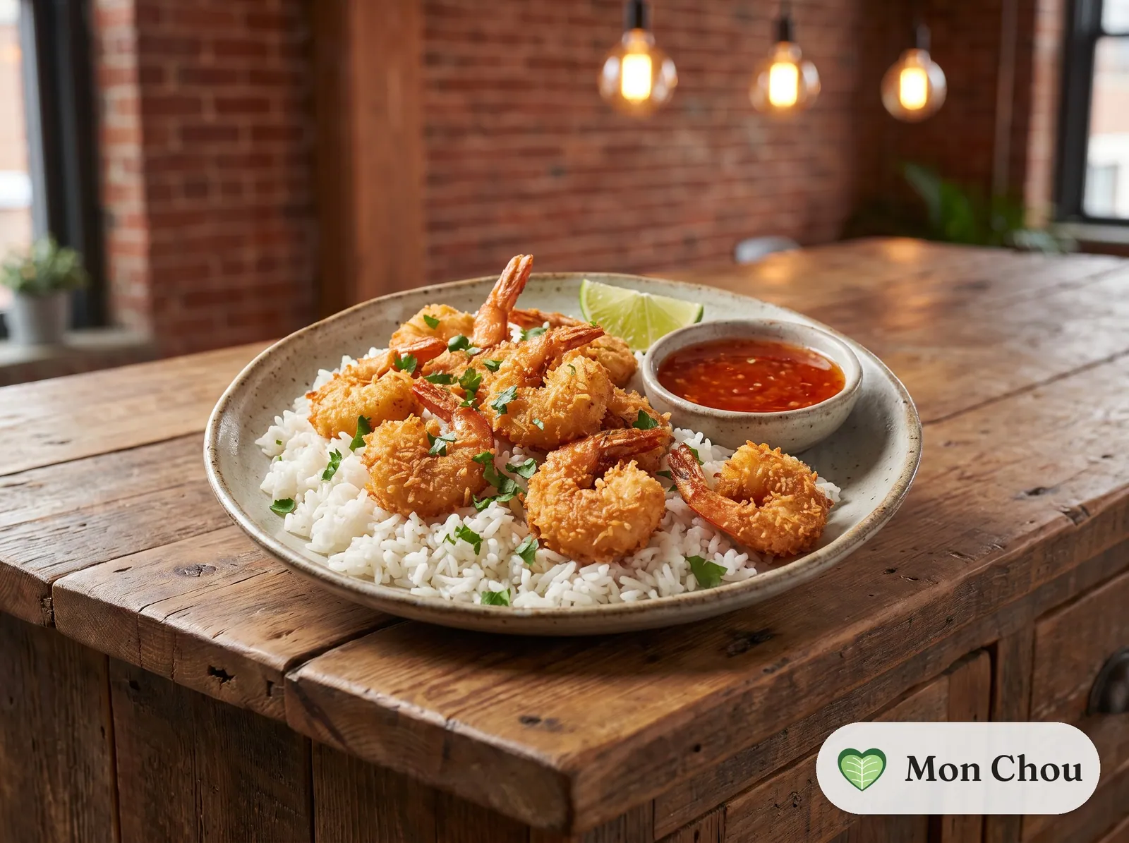 Crevettes panées au coco et riz