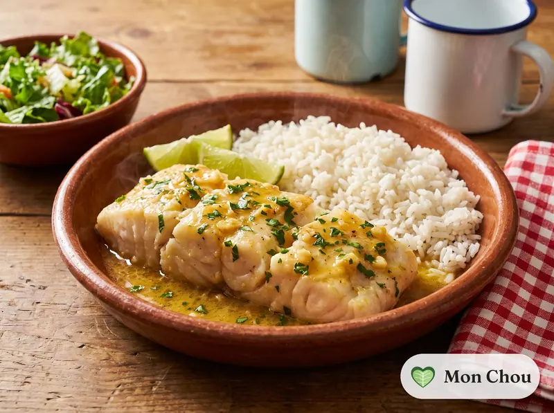 Poisson al mojo de ajo et riz