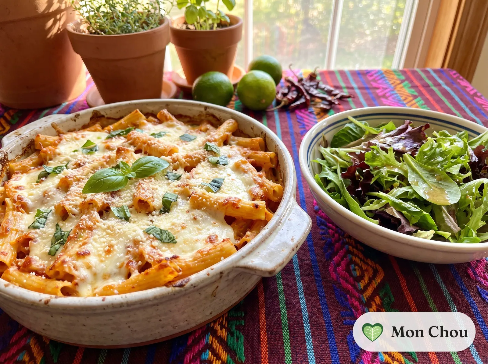 Baked ziti with green salad