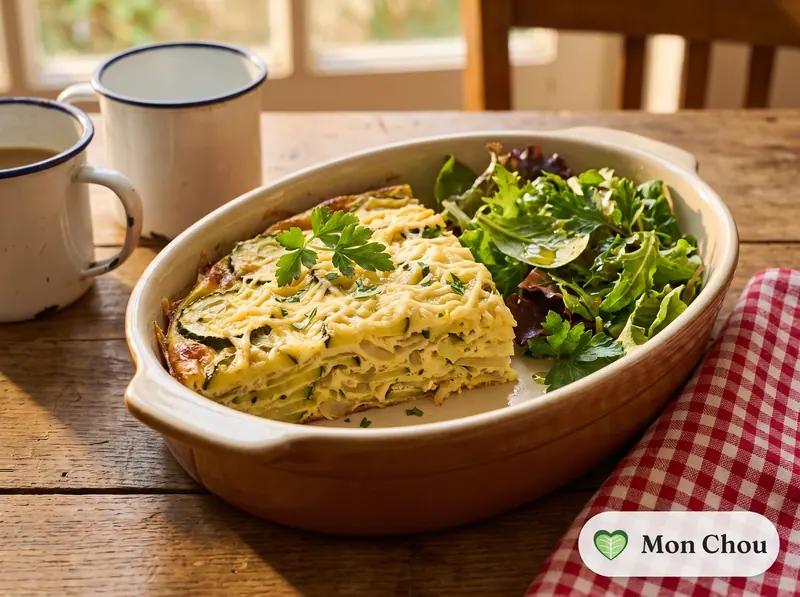 Budín de courgettes et salade