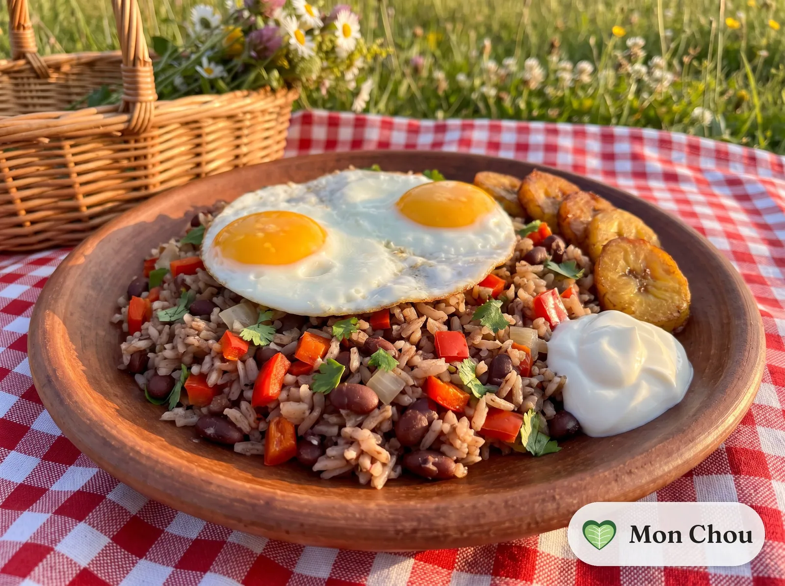 Gallo pinto with fried eggs
