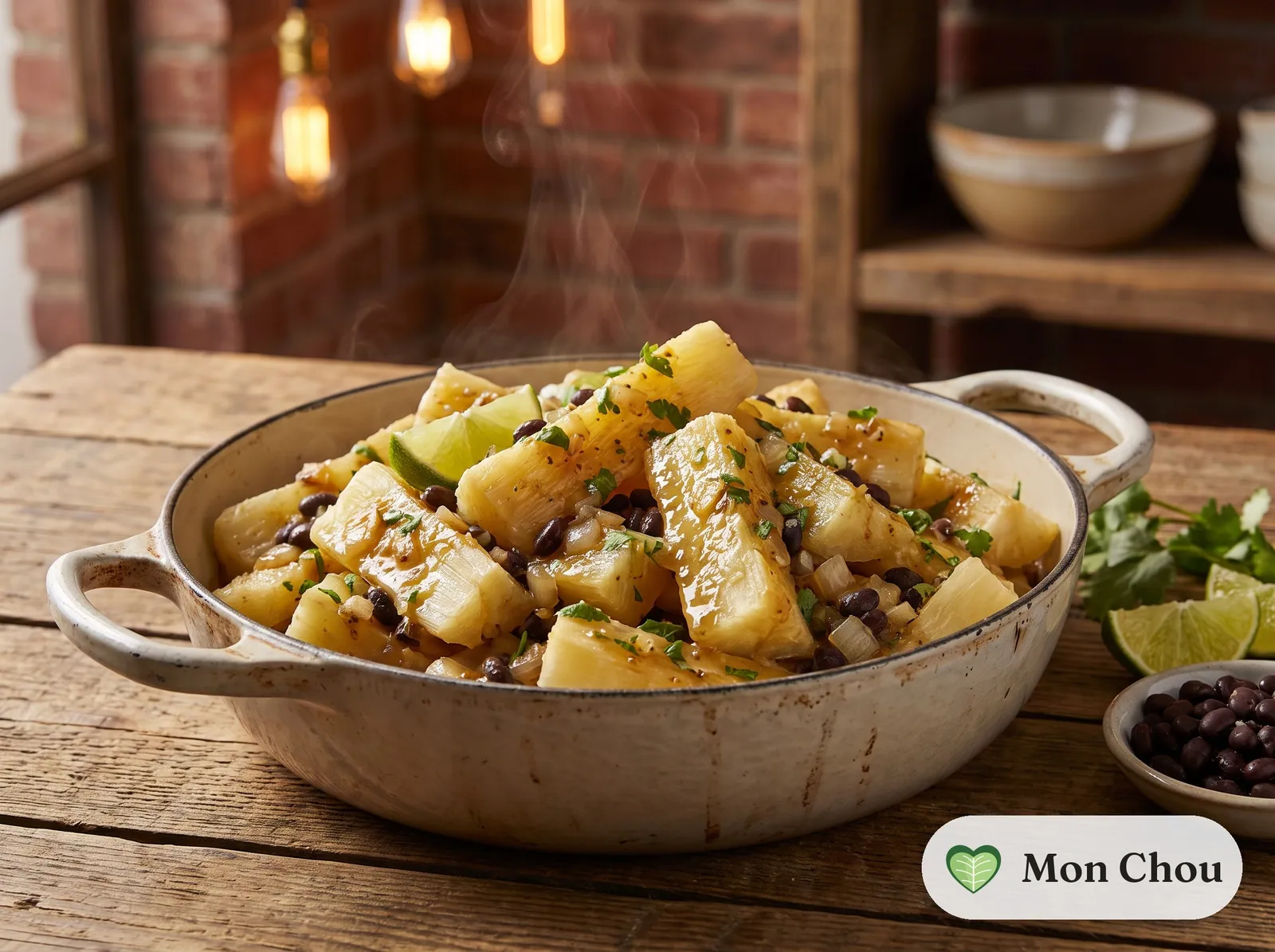 Cuban style cassava with mojo and black beans