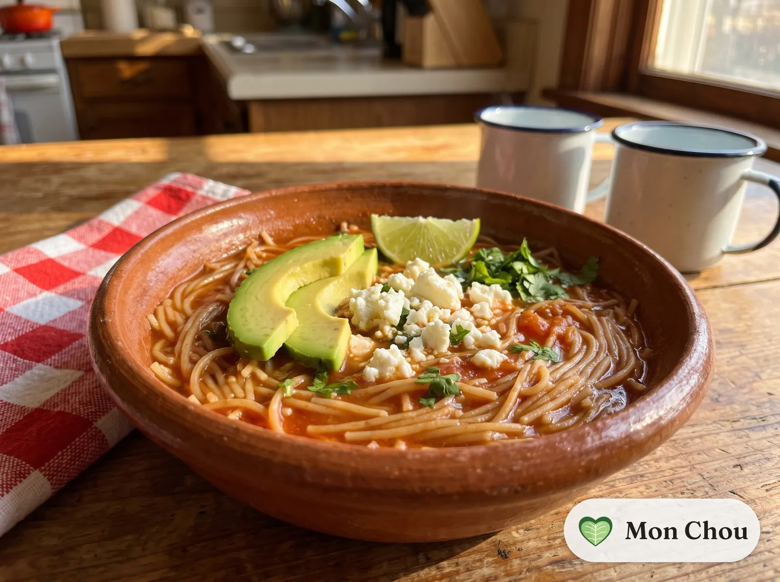 Sopa de fideo with avocado