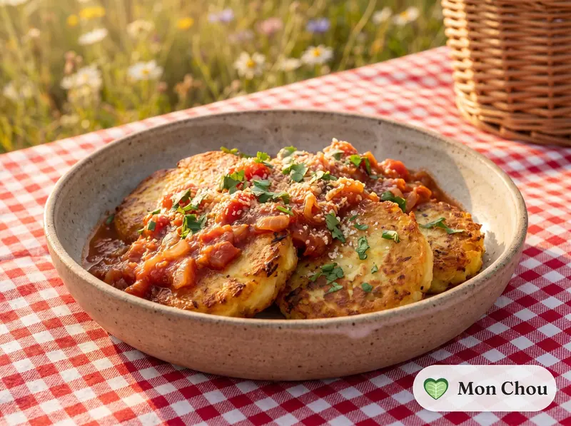 Tortitas de papa en sauce tomate