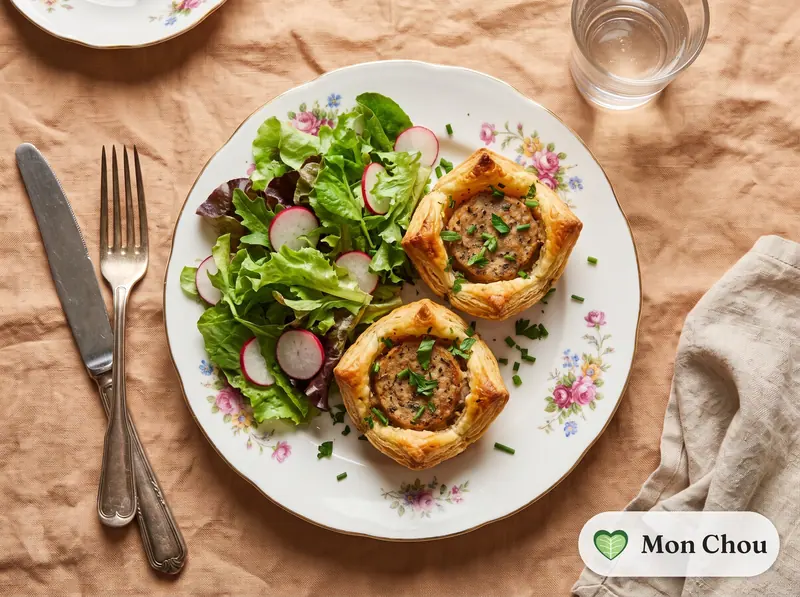 Friands à la viande et salade