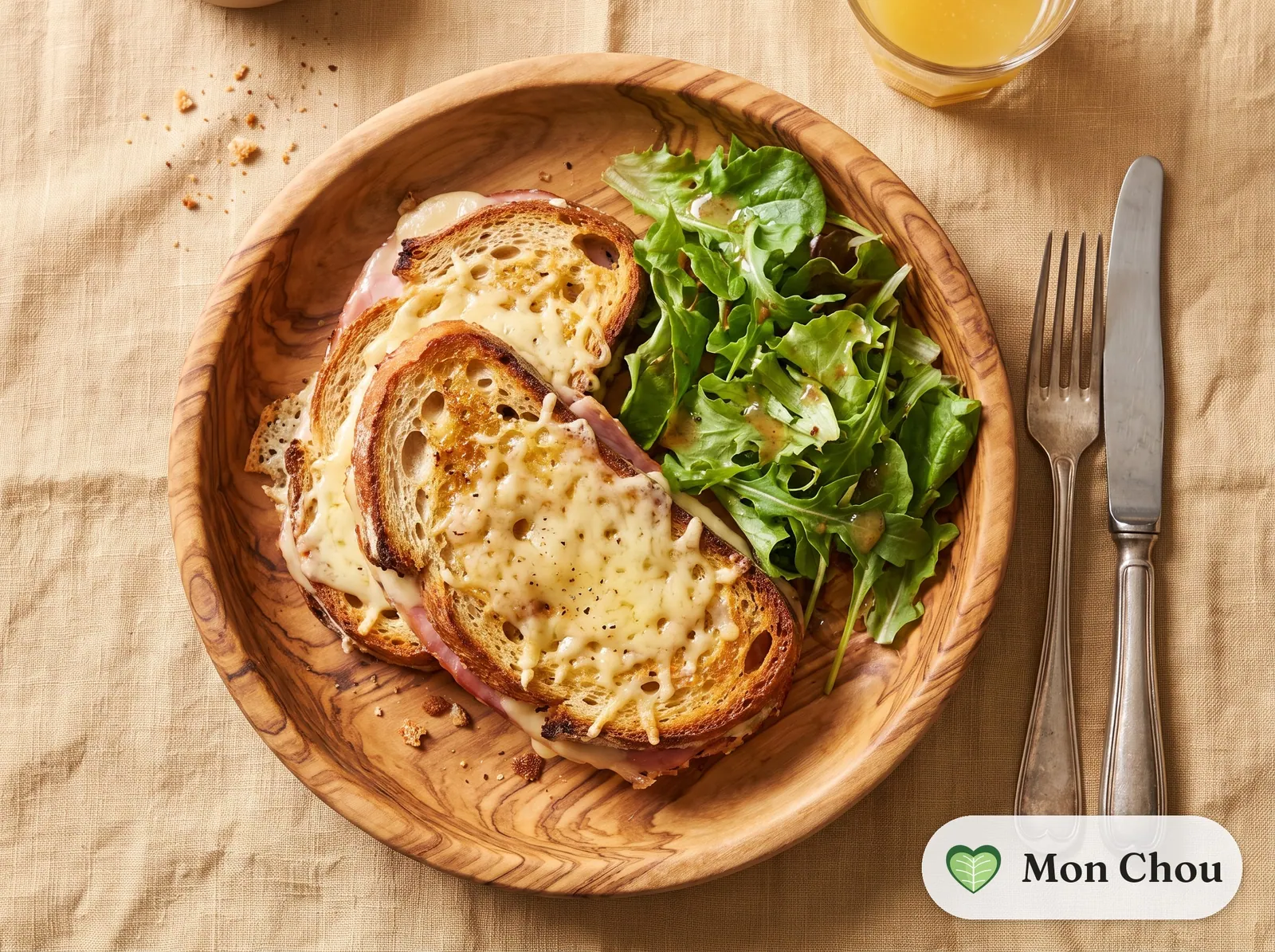 Herzhafter Arme-Ritter-Toast mit Schinken und Käse, Salat