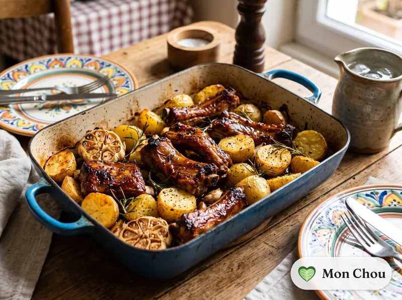 Travers de porc au four et pommes de terre rôties