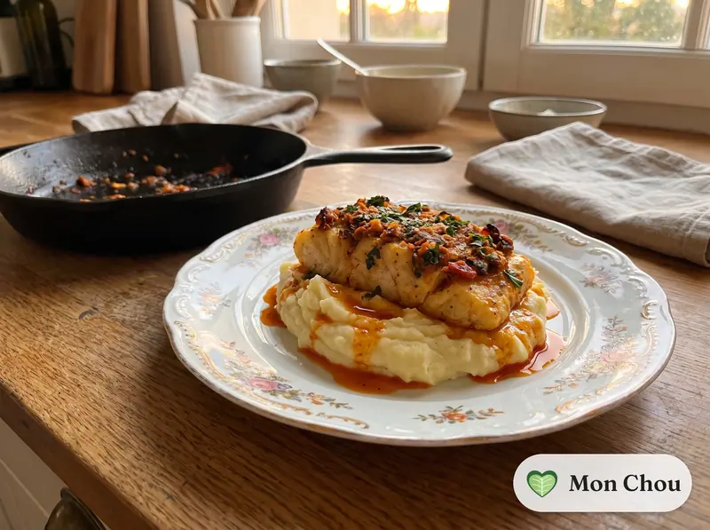 Cabillaud en croûte de chorizo et purée