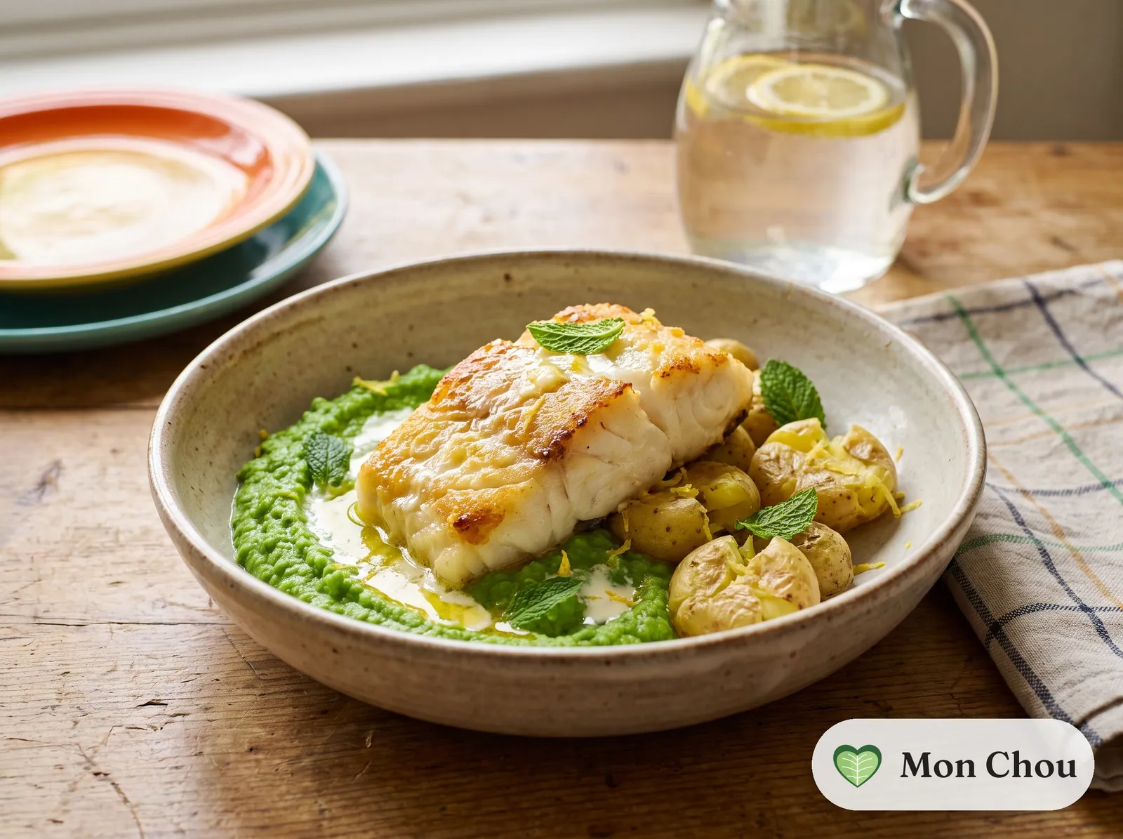 Roast cod with pea and mint mash