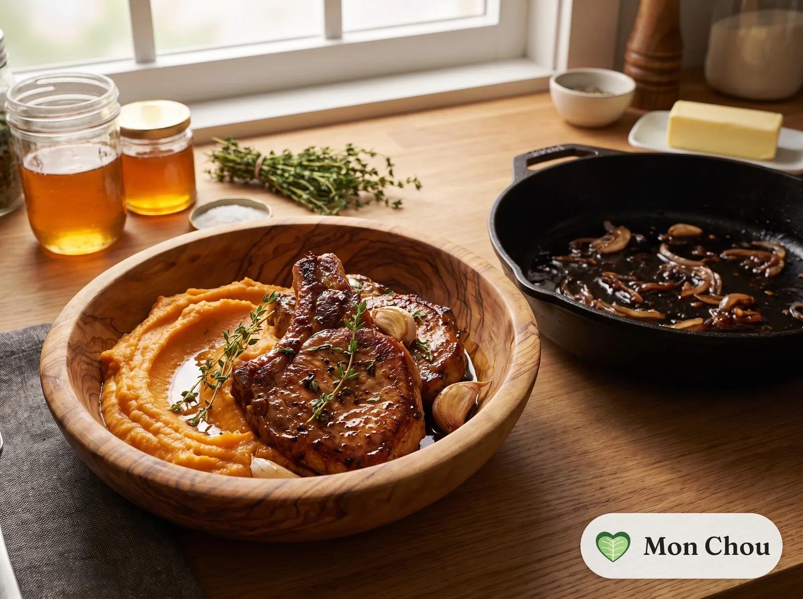 Honey Glazed Pork Chops with Sweet Potato Mash