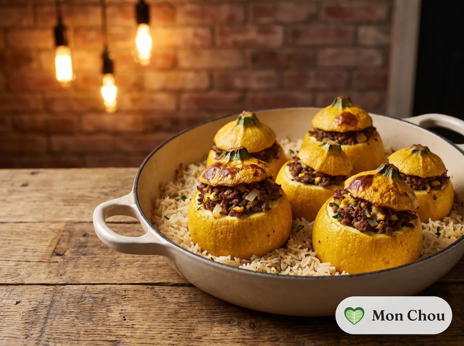 Stuffed round zucchini with rice