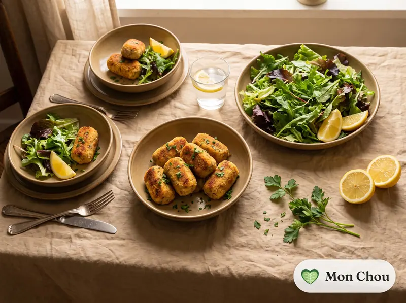 Croquettes de thon et salade