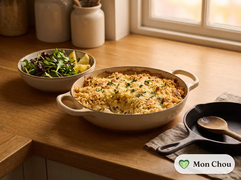 Crumble de poisson et salade