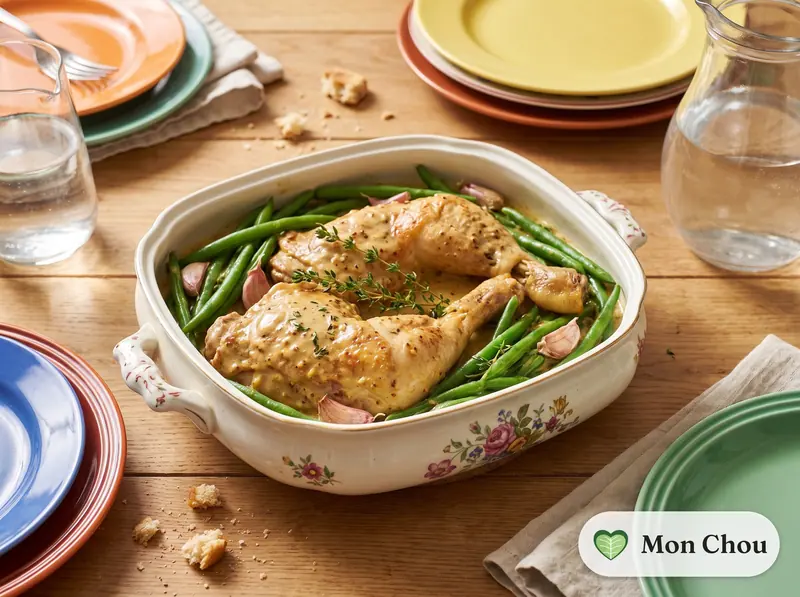 Cuisses de poulet à la moutarde et haricots verts