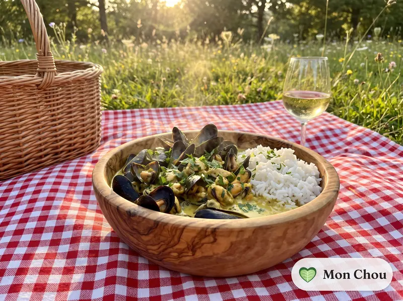 Moules au curry et riz