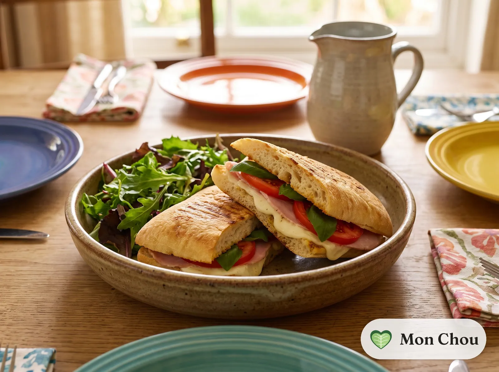 Paninis jambon mozzarella et salade